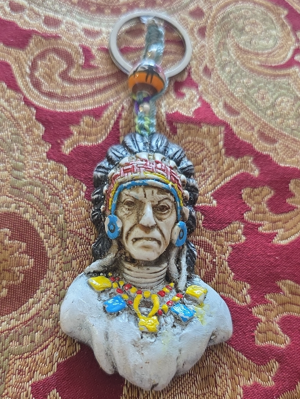 Handceafred Resin Apache Indian Cheif Wearing turquoise Figurine Keychain